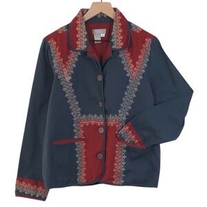 VTG The Territory Ahead Embroidered Jacket Women's Sz M Blue Red Cotton Button